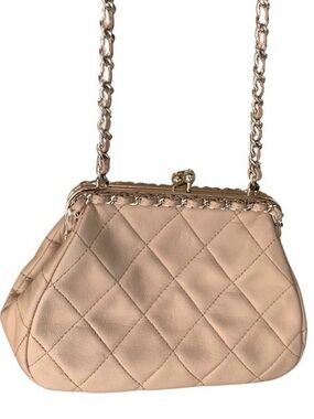 CHANEL Beige/Pale Pink Quilted Chain-Handle Shoulder Bag